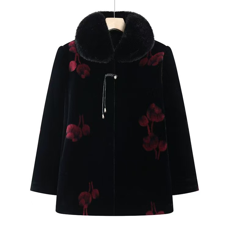 妈妈水貂绒外套中老年冬装女奶奶装加绒大衣高贵仿皮草老人衣服