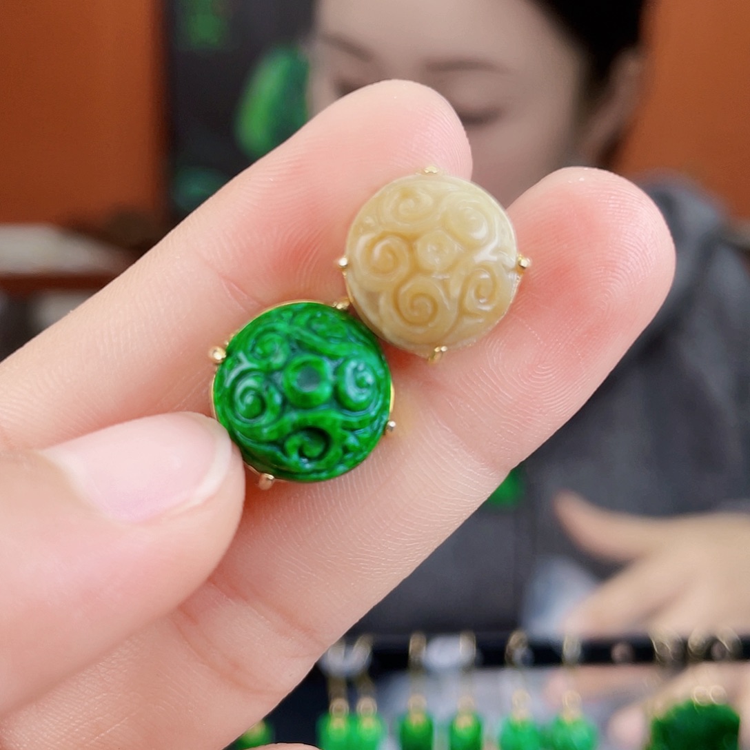 翡翠银S925镶嵌耳饰