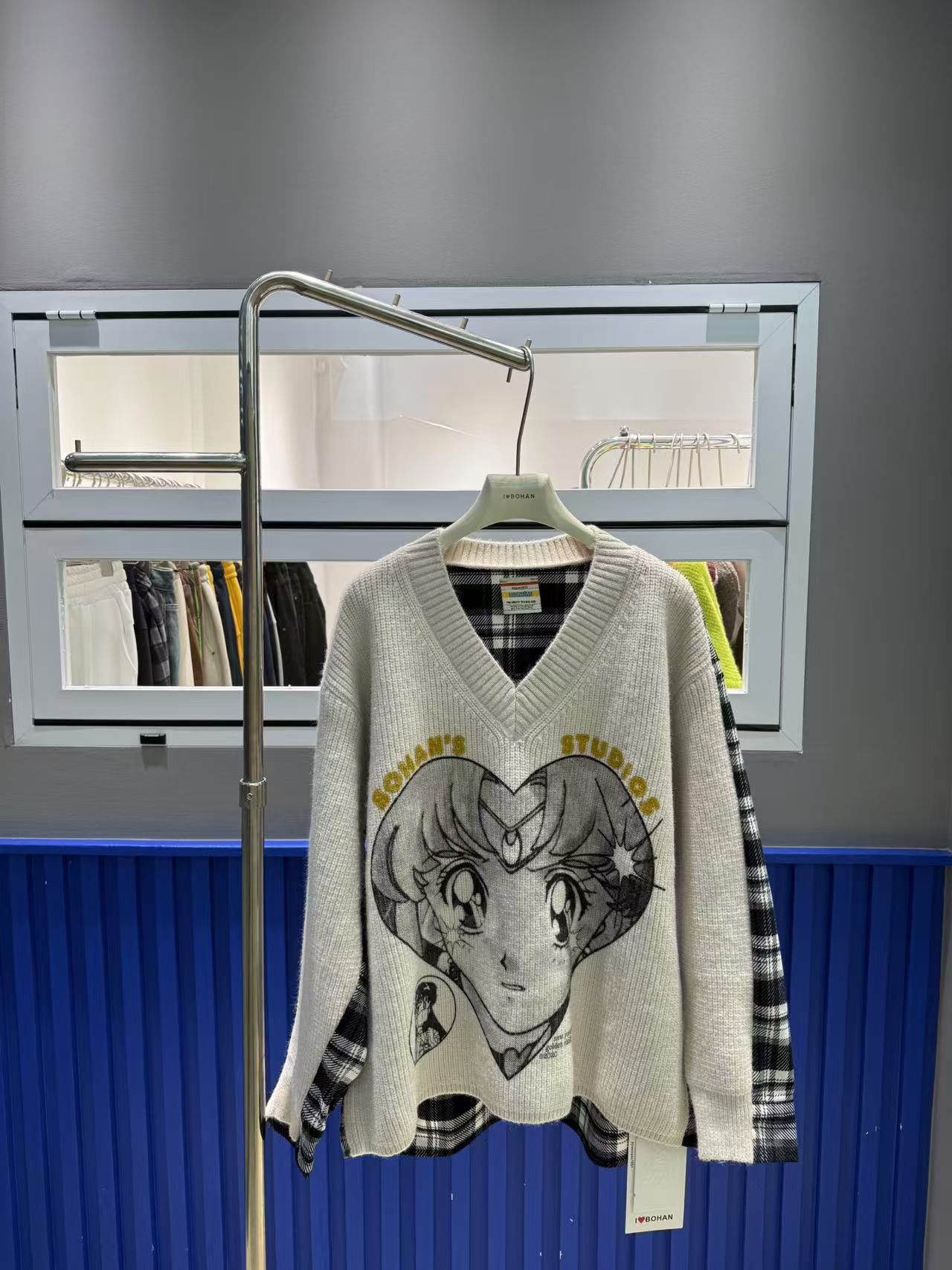 4199#深圳BOHAN秀秀家2024秋冬新款格子美少女休闲洋气毛衣