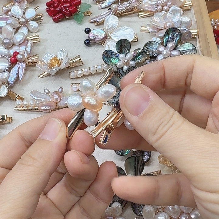 淡水珍珠发饰银S925镶嵌