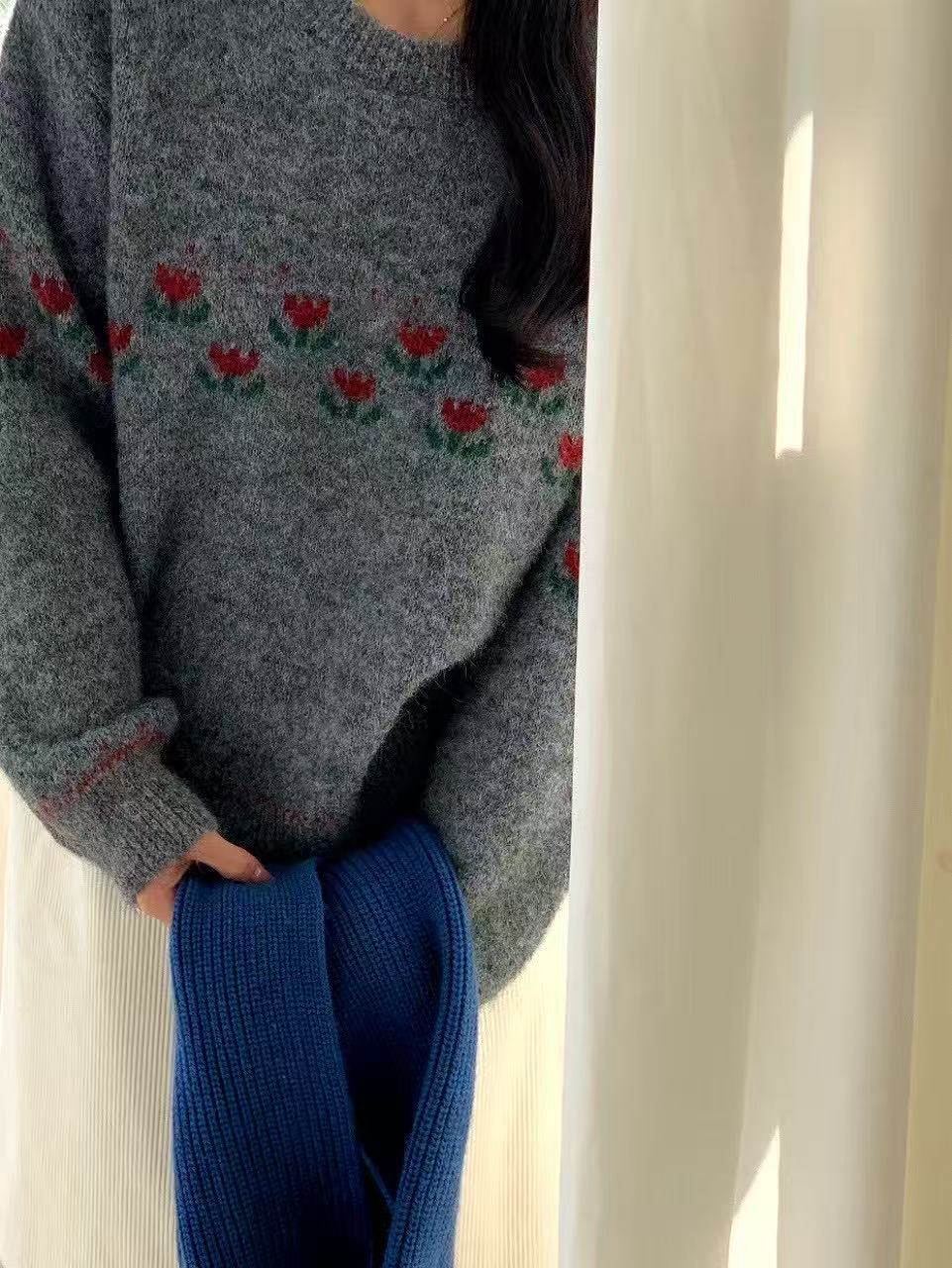 七言家巨好看 ！ins穿搭#氛围感郁金香花朵软糯加厚毛衣