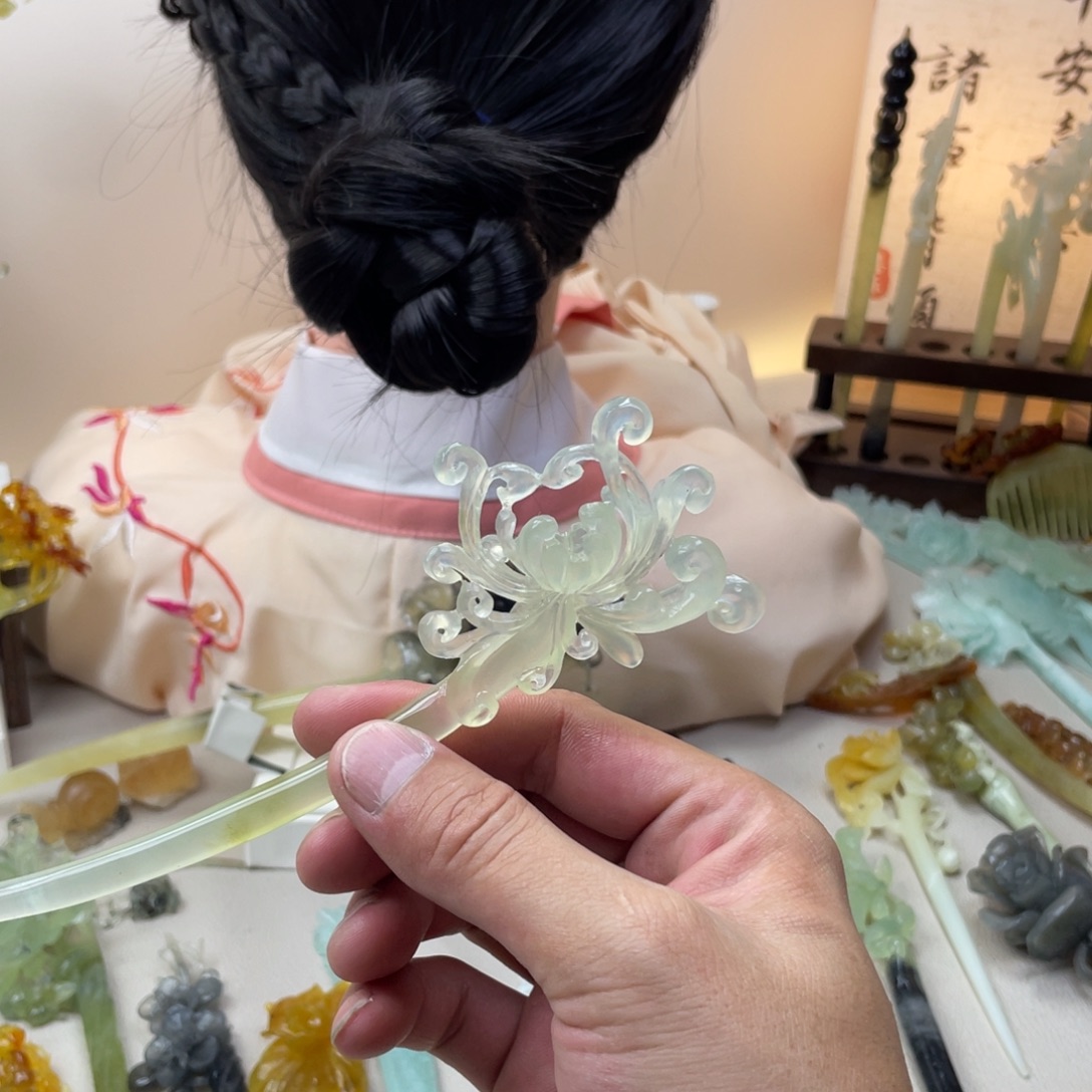 蛇纹石玉合金发饰发簪