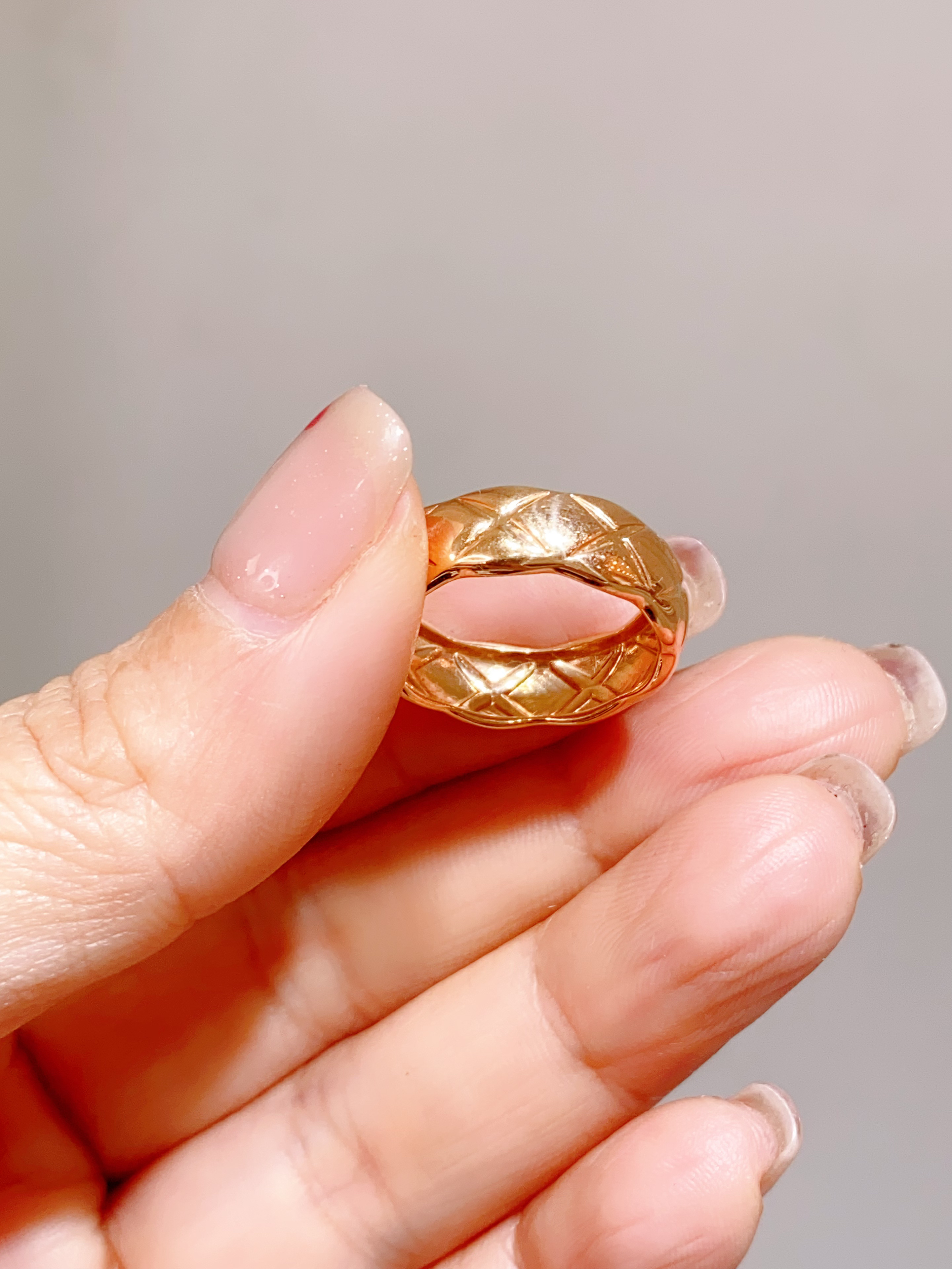 18K 菱格宽版戒指14#