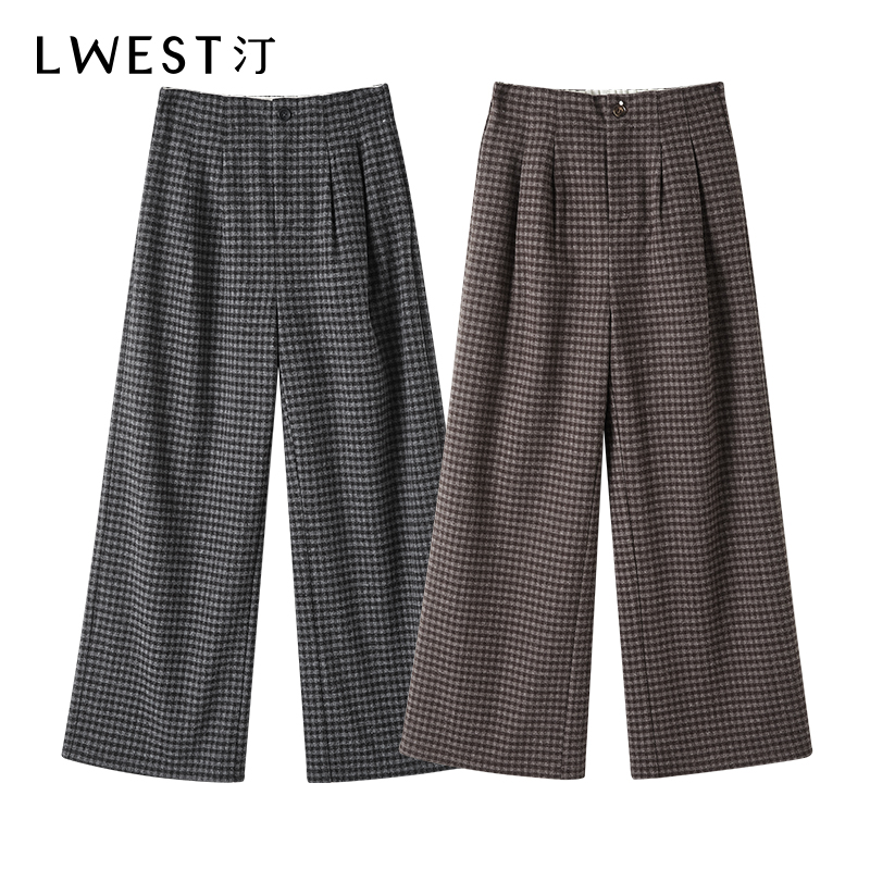 【李不了】朗文斯汀时尚格纹松紧腰休闲裤DZMK4511C09585