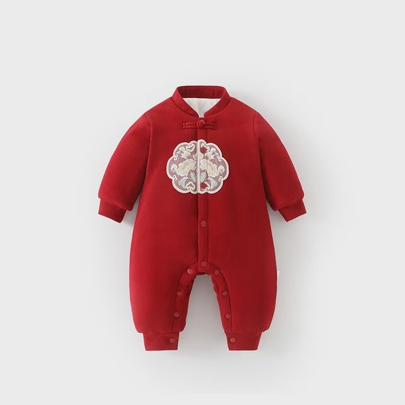 L冬款上新满月百天男宝女宝周岁冬季加厚连体衣婴幼儿拜年服