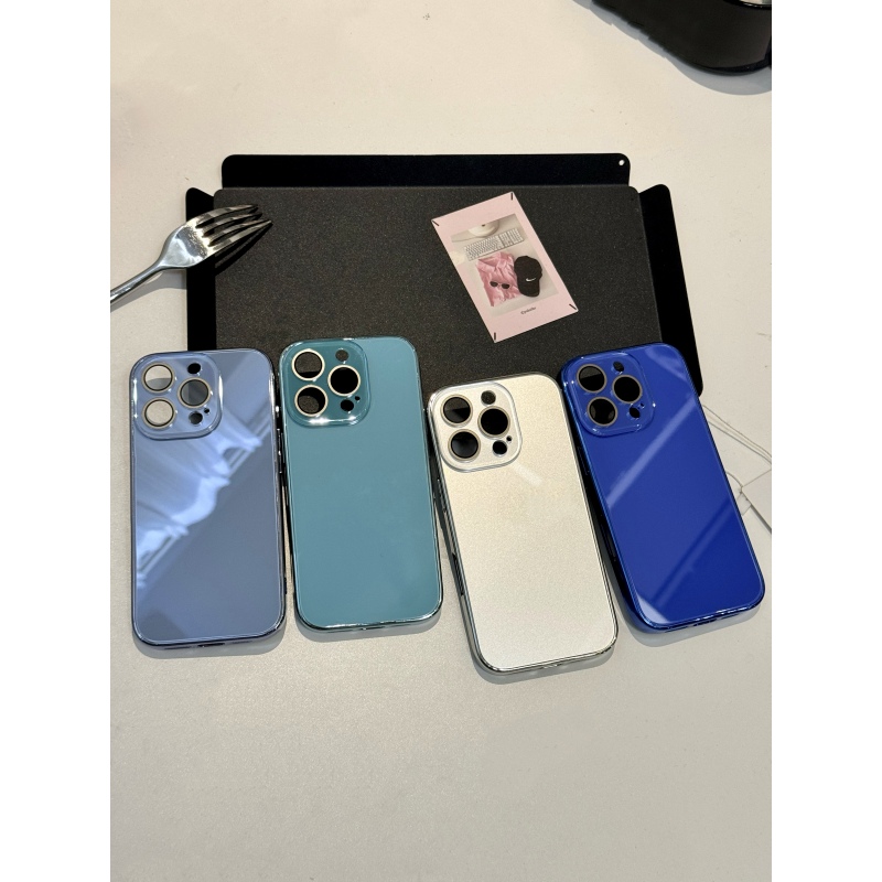 韩系ins高级感深蓝色电镀适用iphone17promax苹果16pro手机壳新款