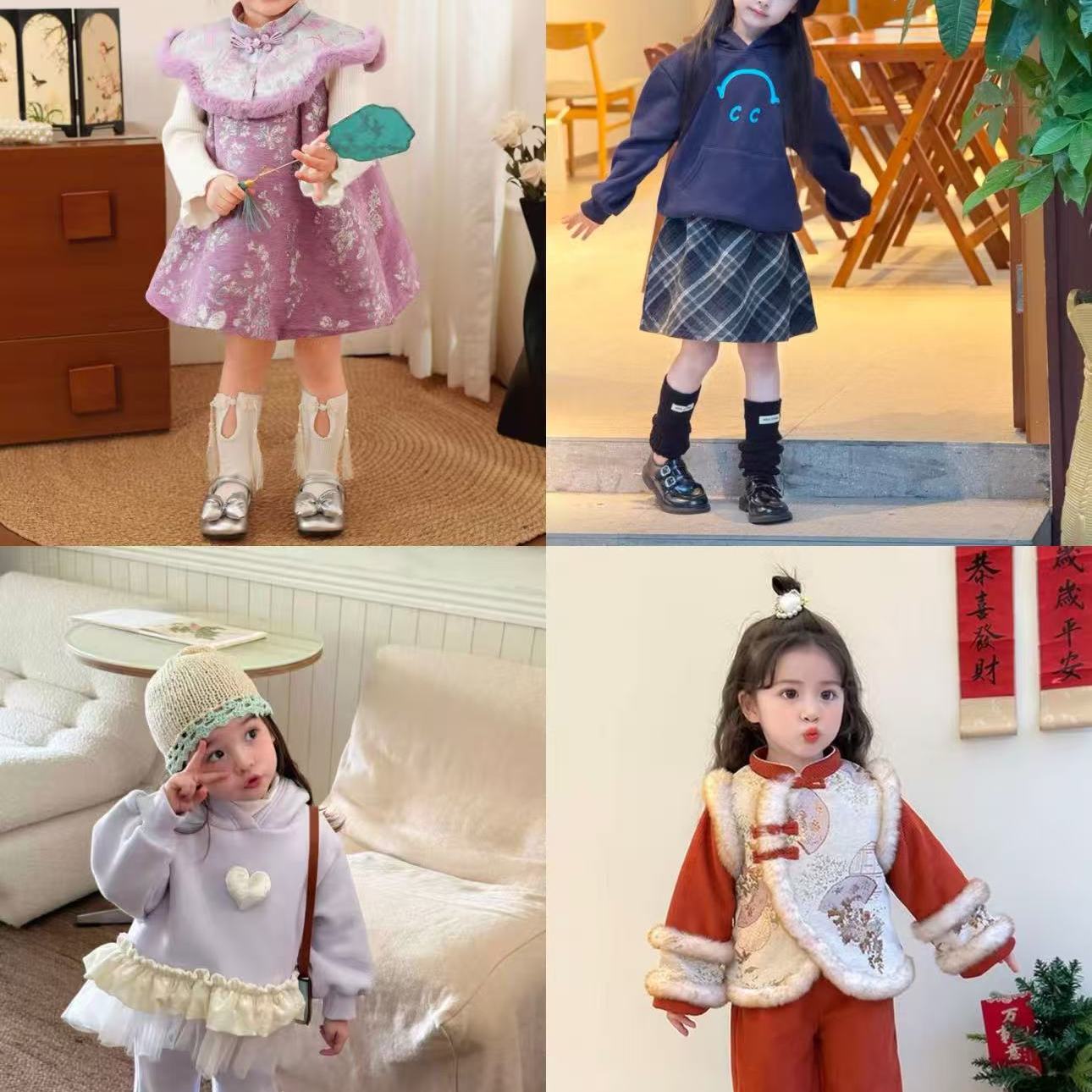 【W100-W147】女童冬款清仓套装加厚加绒款国风新中式日常百搭款