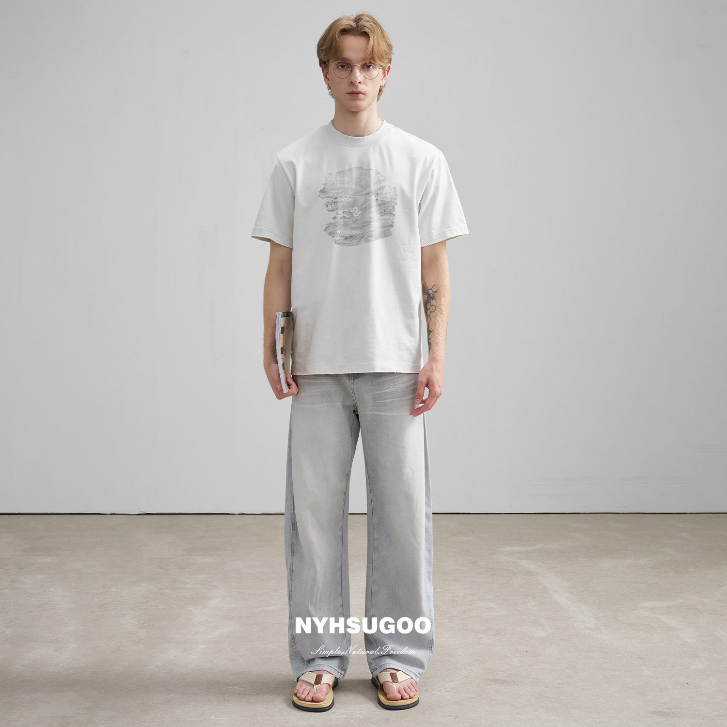 NYHSUGOO/南乙夏季男士100%棉抗菌凉感冰皮面料短袖3660重磅短袖