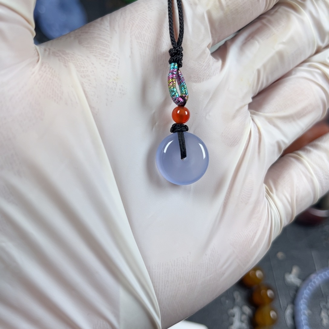 玛瑙/玉髓颈饰未镶嵌蓝玛瑙平安扣