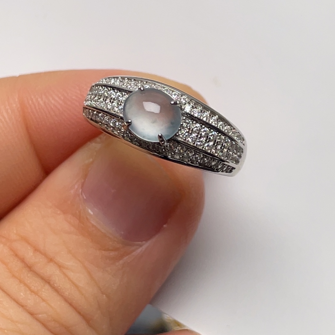 翡翠戒指银S925镶嵌纯天然缅甸翡翠