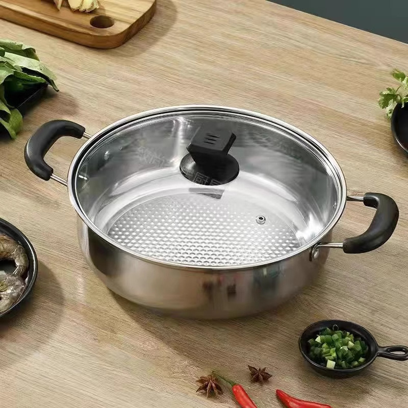 不锈钢火锅家用火锅盆锅双耳汤锅商用电磁炉通用礼品鸳鸯锅