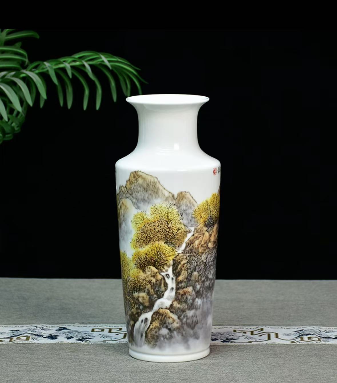 【厂长瓷业】景德镇陶瓷山水赏瓶摆件