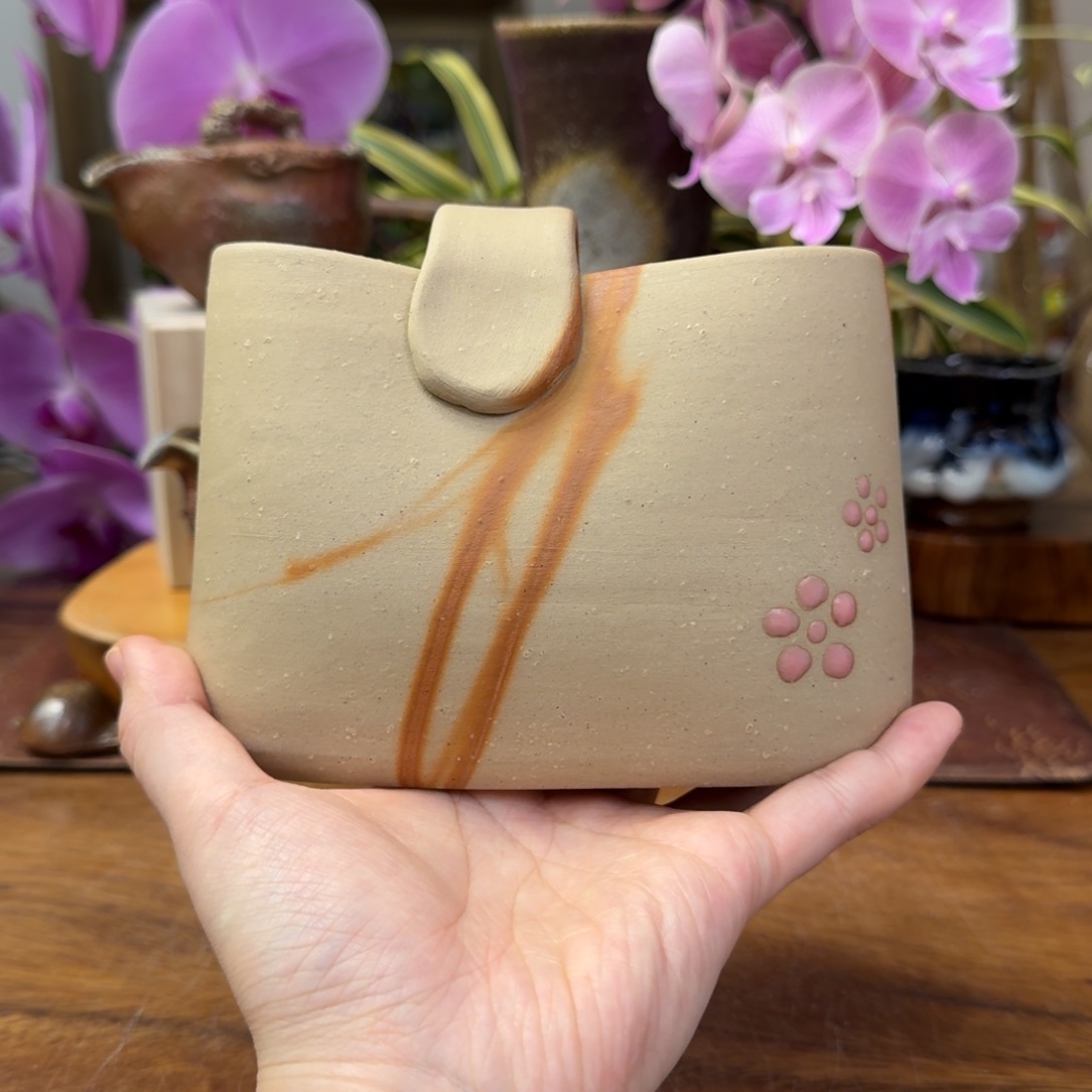 横山朋子备前烧绯鞠提梁花器福利一口价