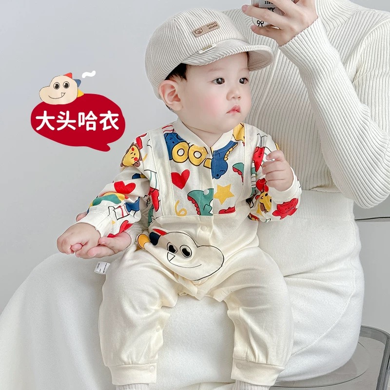新生婴儿儿衣服春秋纯棉长袖外出薄款满月宝宝连体衣秋装哈衣睡衣