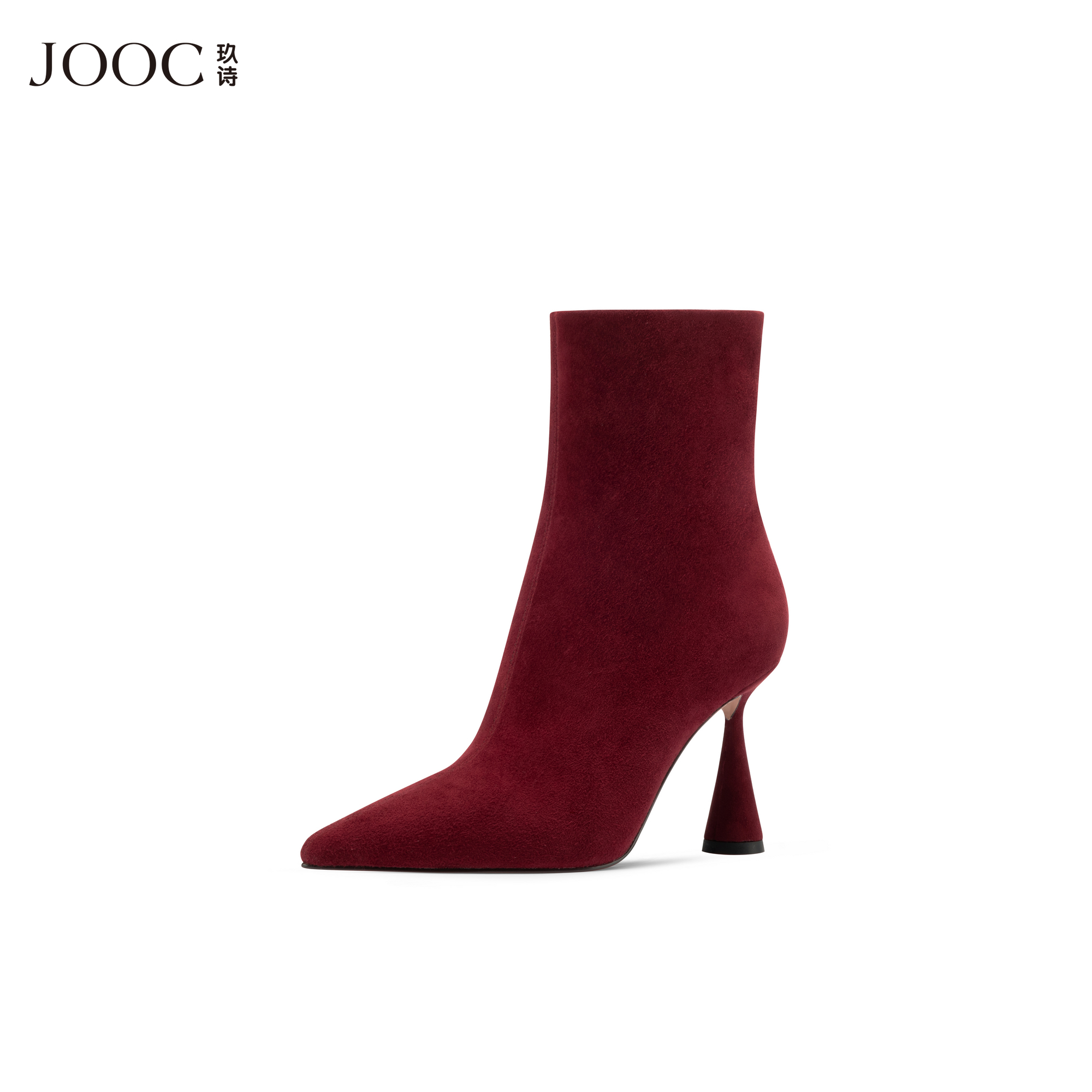 【酷飒拽姐】JOOC玖诗时尚酒红秀禾婚靴秋冬新款高跟瘦瘦短靴
