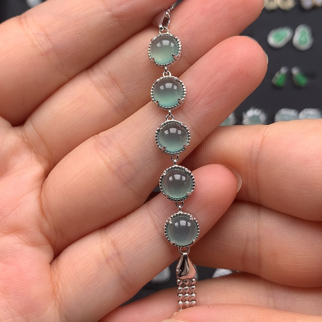 银S925镶嵌手链翡翠人**短手链922