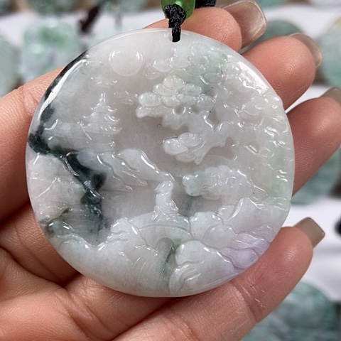 翡翠颈饰未镶嵌山水牌福利