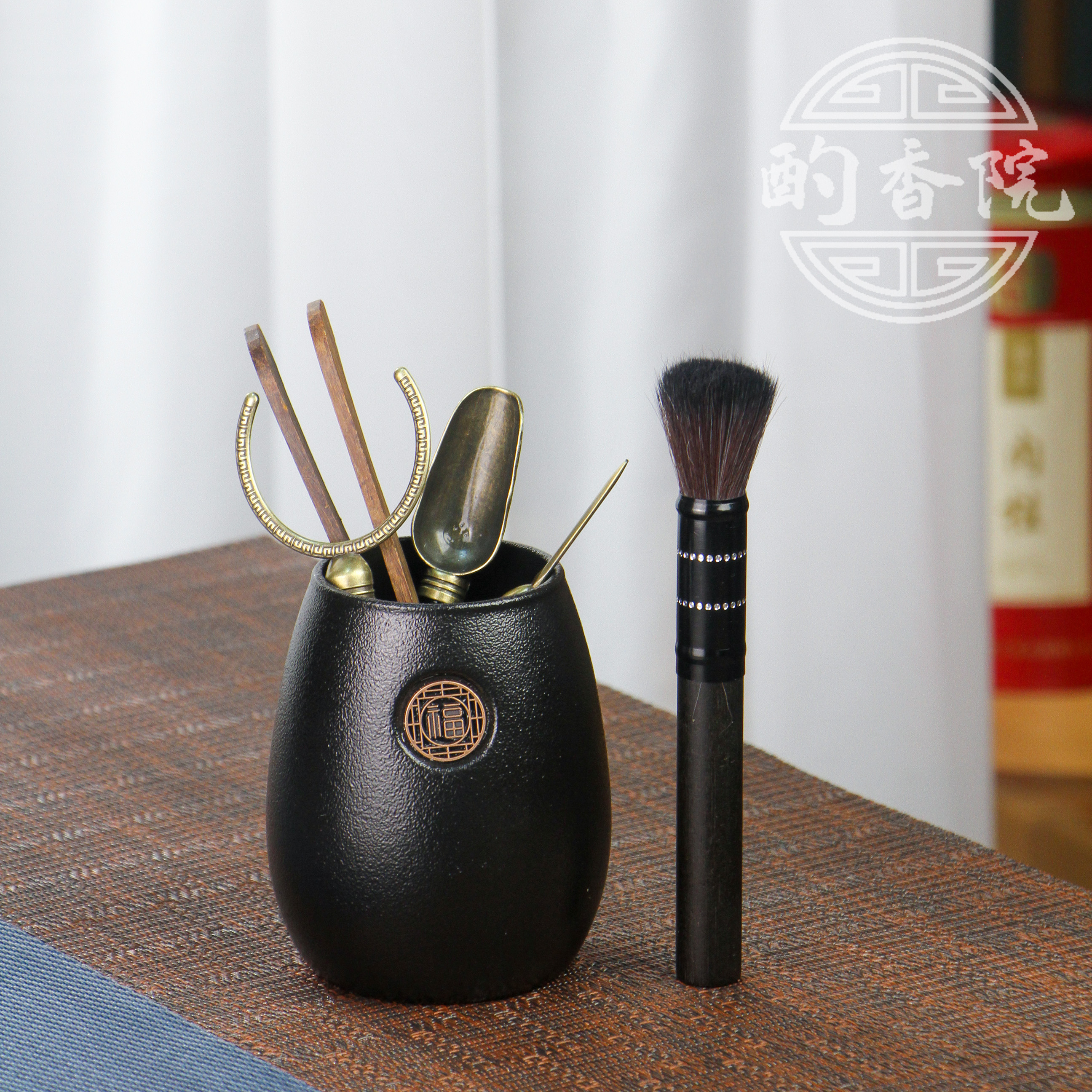 黑陶六君子茶道配件茶针茶杯托养壶笔黑陶底桶