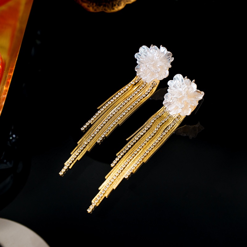 铜合金亚克力耳饰 925银针【繁花似锦】轻奢时尚花朵流苏耳环E3063