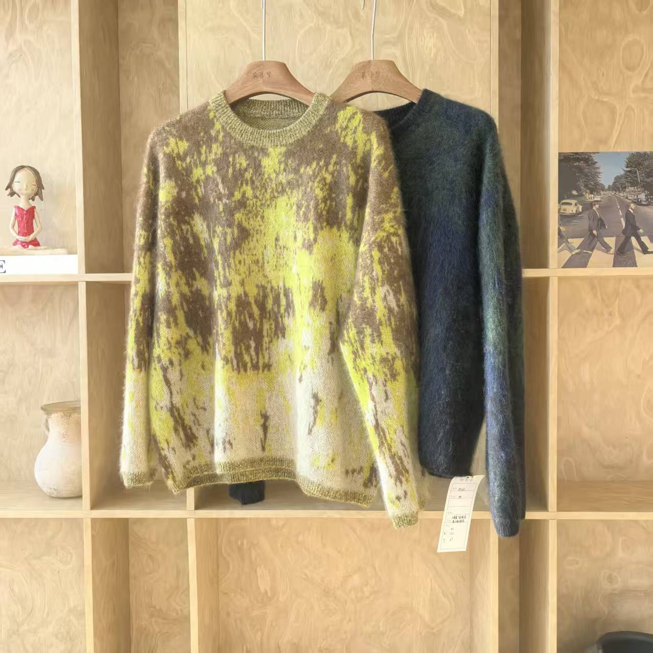 85261迷雾森林-撞色花纱拉绒山羊绒衫