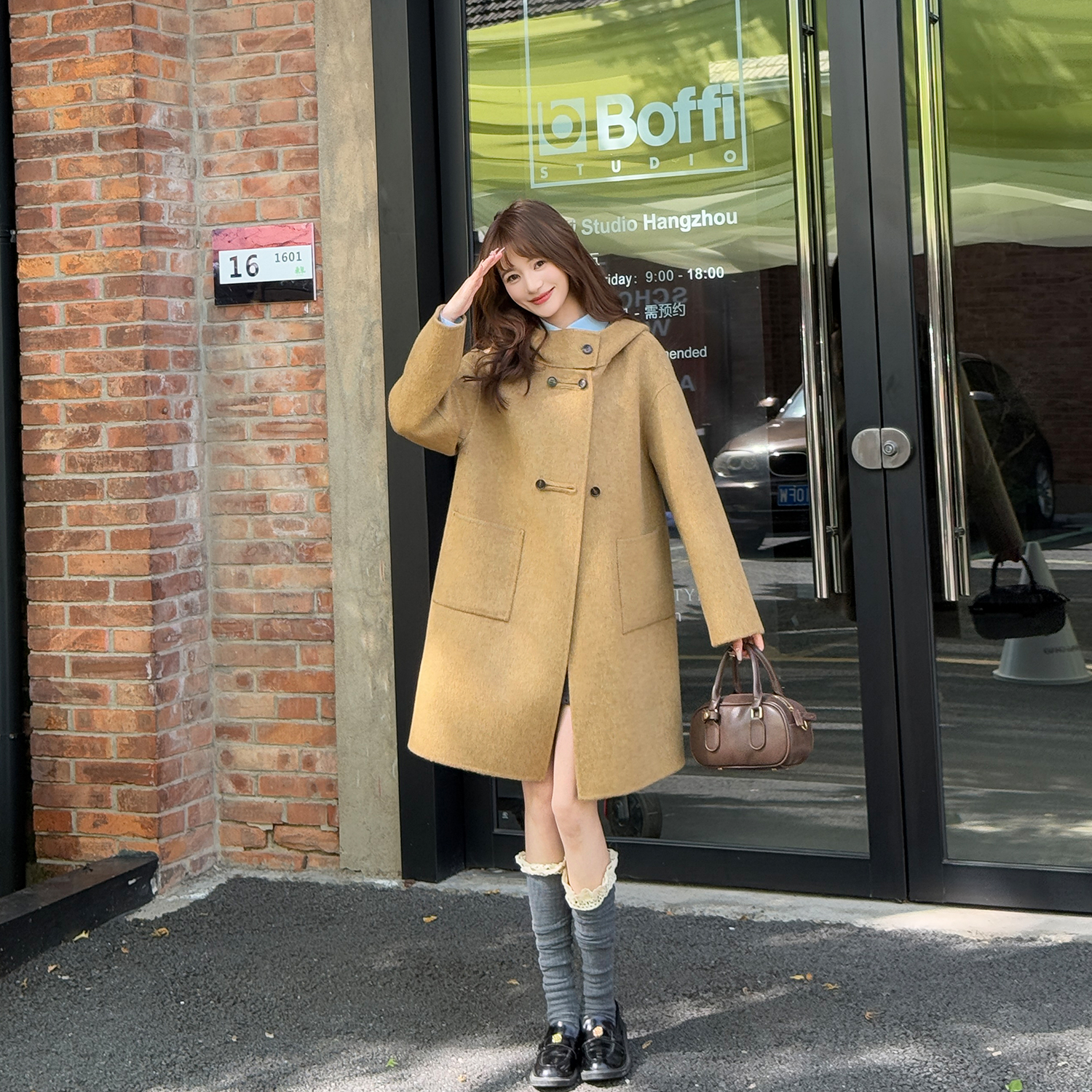 5515 小个子优雅简约时尚宽松中长款显瘦韩版秋冬双排扣羊毛大衣