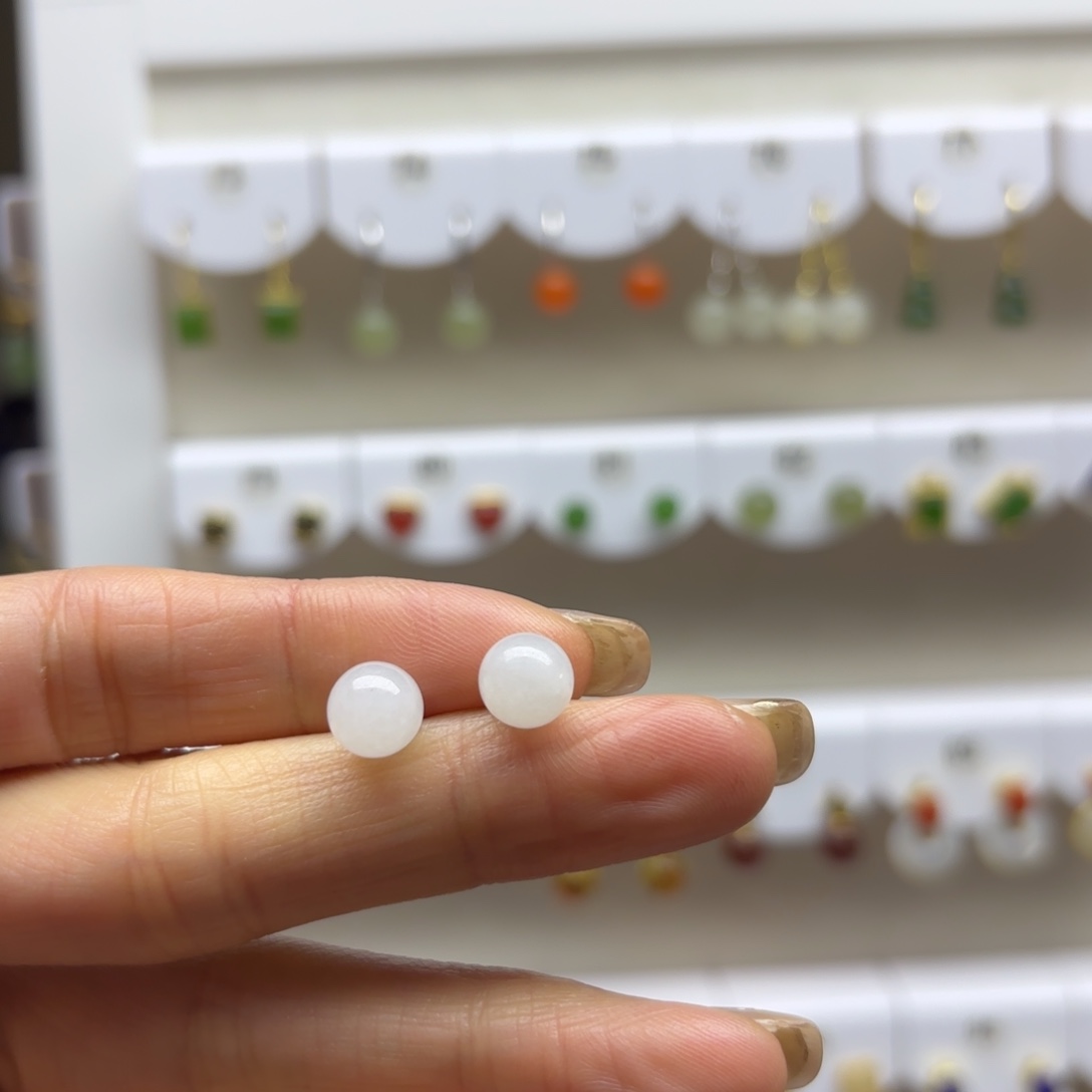 和田玉银S925镶嵌耳饰