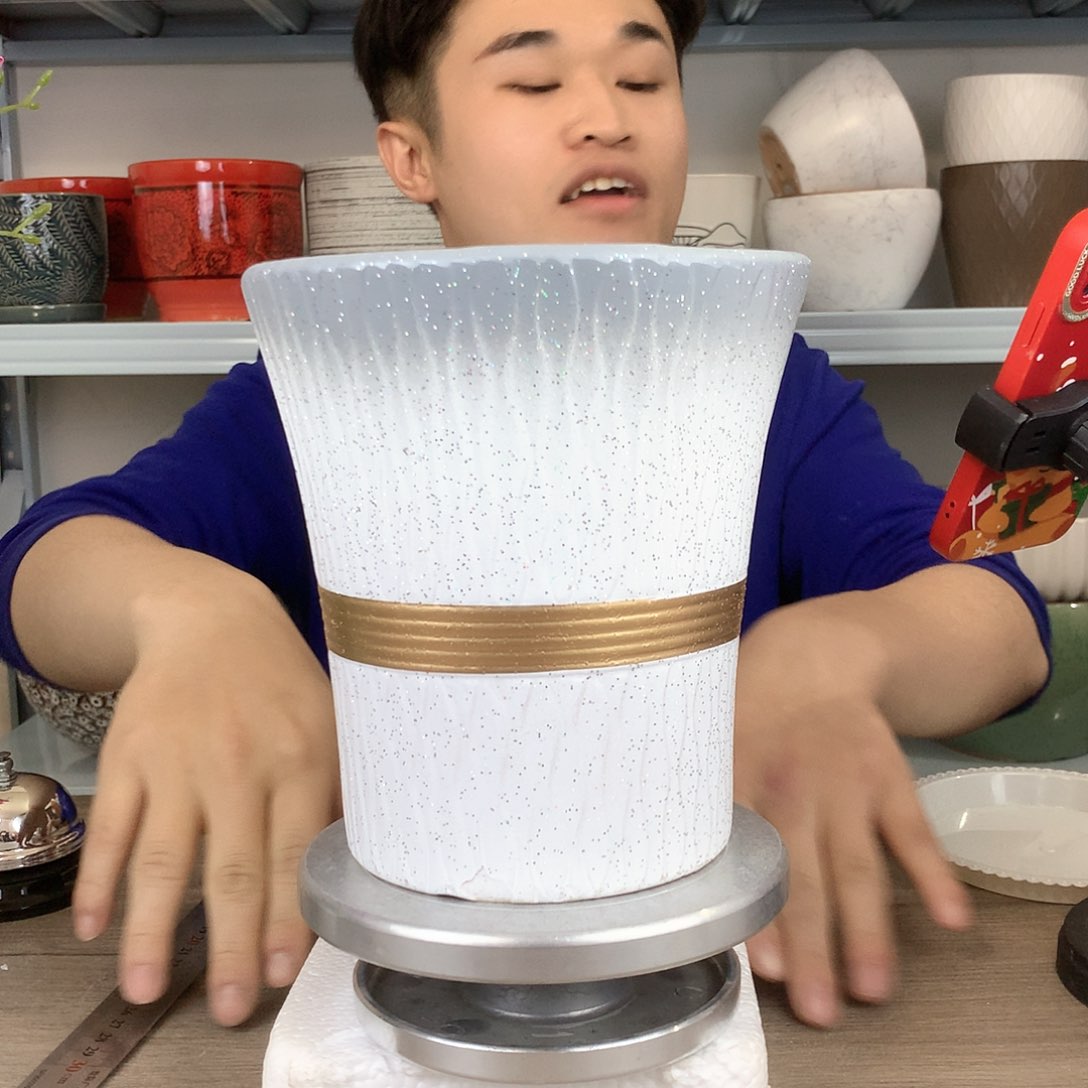 红陶香槟金小蛮腰渐变花盆15x17一个花盆