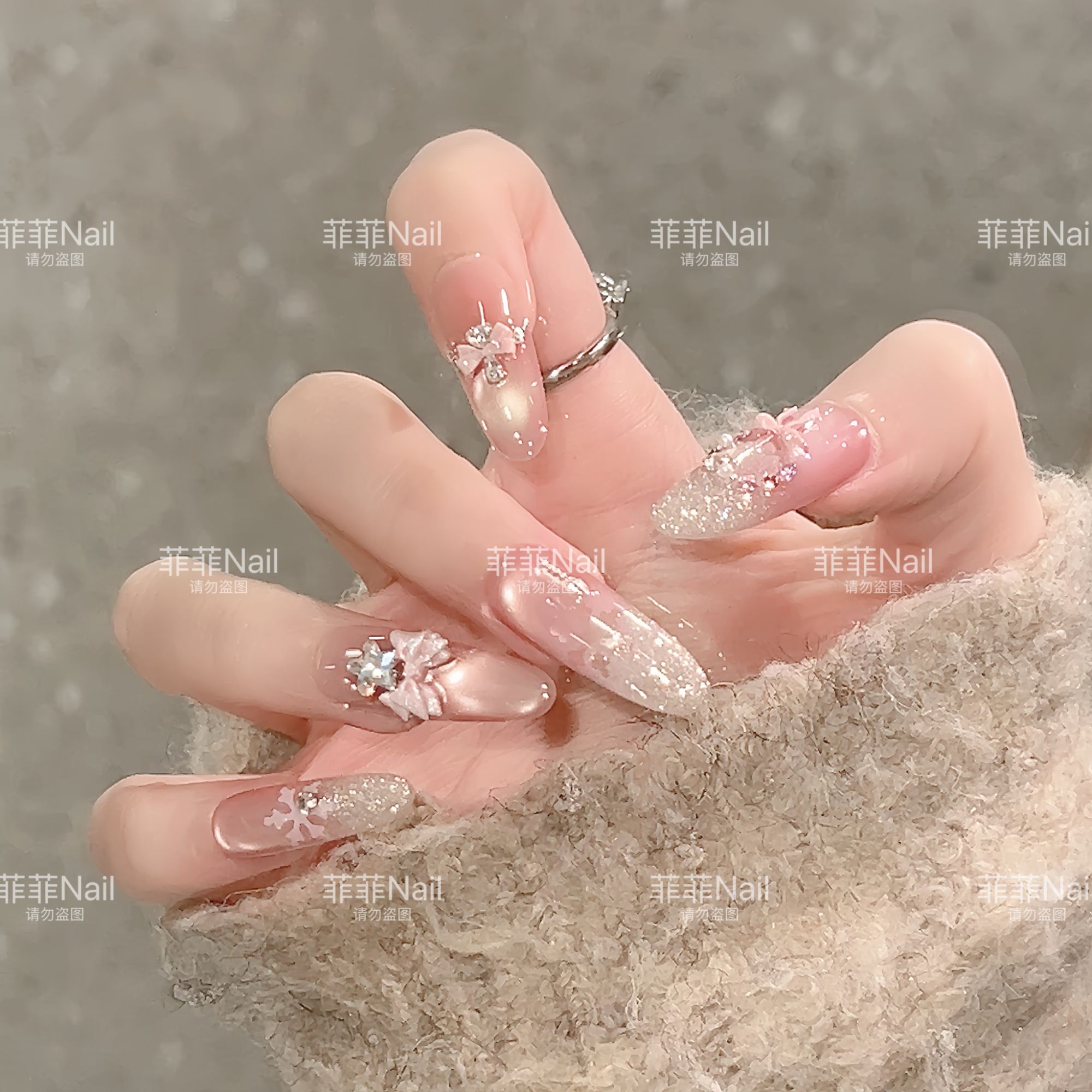 【雪绒糖霜】秋冬美拉德猫眼蝴蝶结可拆卸穿戴甲十片装