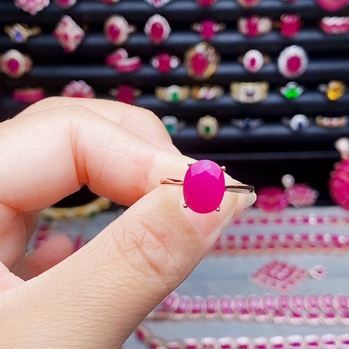 红宝石戒指银S925镶嵌