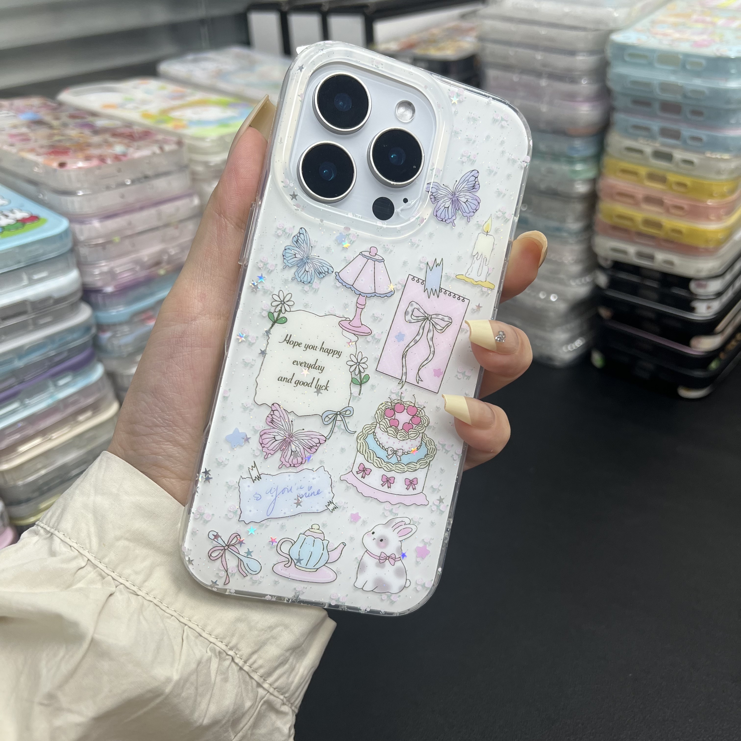 草莓蛋糕蝴蝶适用苹果15promax手机壳iPhone16pro新款13/14女