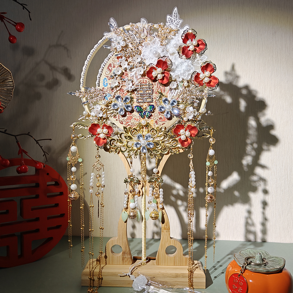 团扇新娘2025年新款扇子团扇结婚新婚礼物送新娘团扇diy材料包