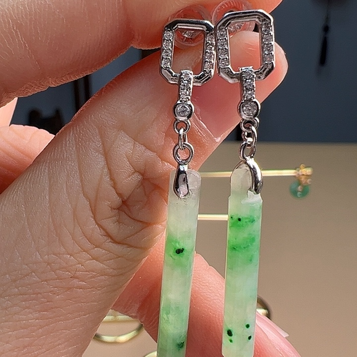 翡翠耳饰银S925镶嵌耳饰