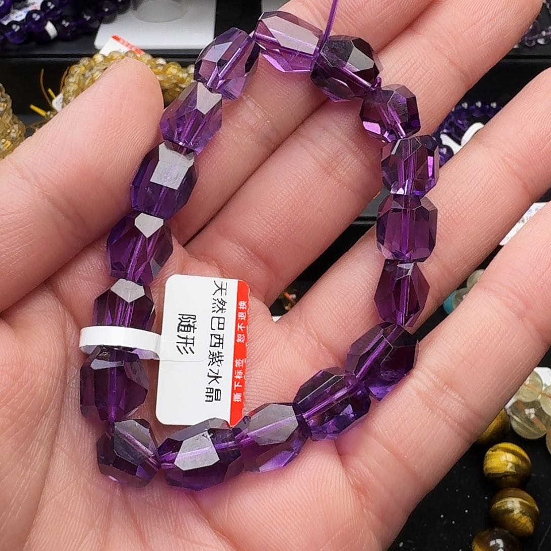 水晶手链未镶嵌天然巴西紫水晶随行手链
