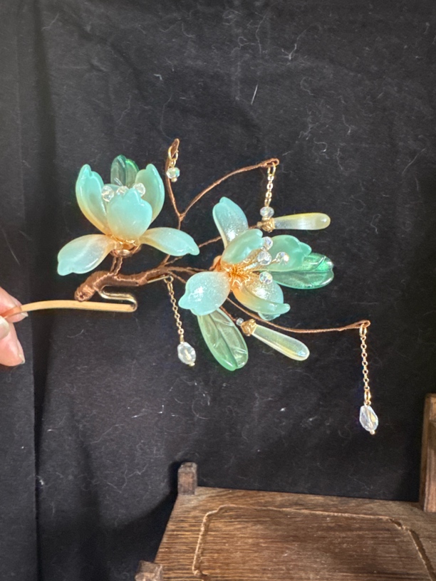 大雪莲发簪步摇发簪子仙气复古发饰头饰古风盆景手工diy琉璃花瓣