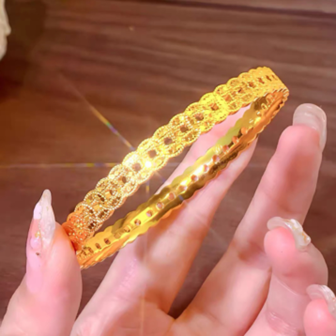 钛钢手镯 「钱钱相扣」超闪碎碎冰镂空铜钱手镯腰缠万贯招财高版镯