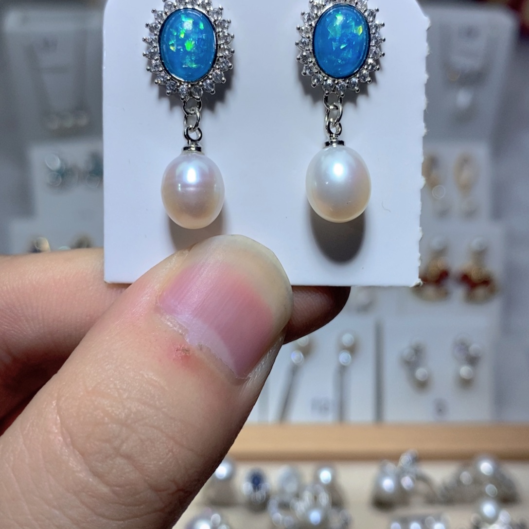 淡水珍珠耳饰银S925镶嵌