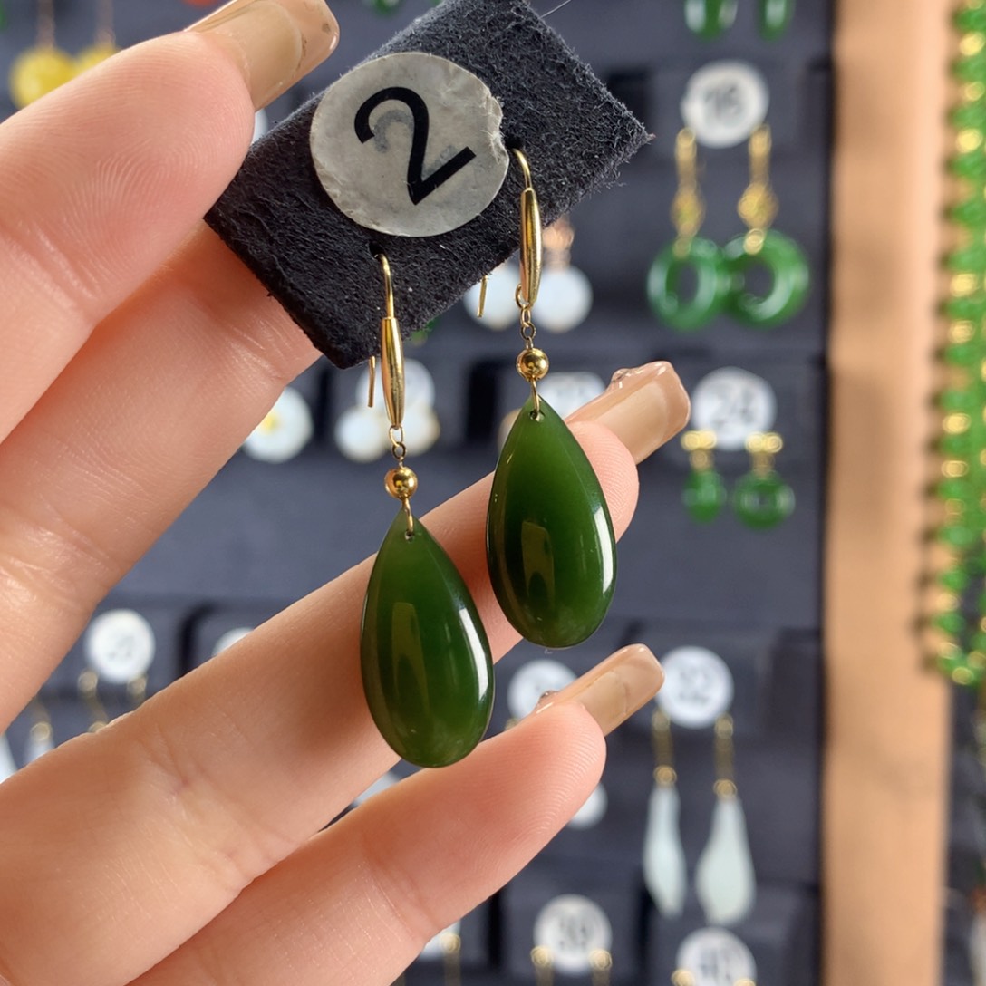 和田玉耳饰18K金镶嵌