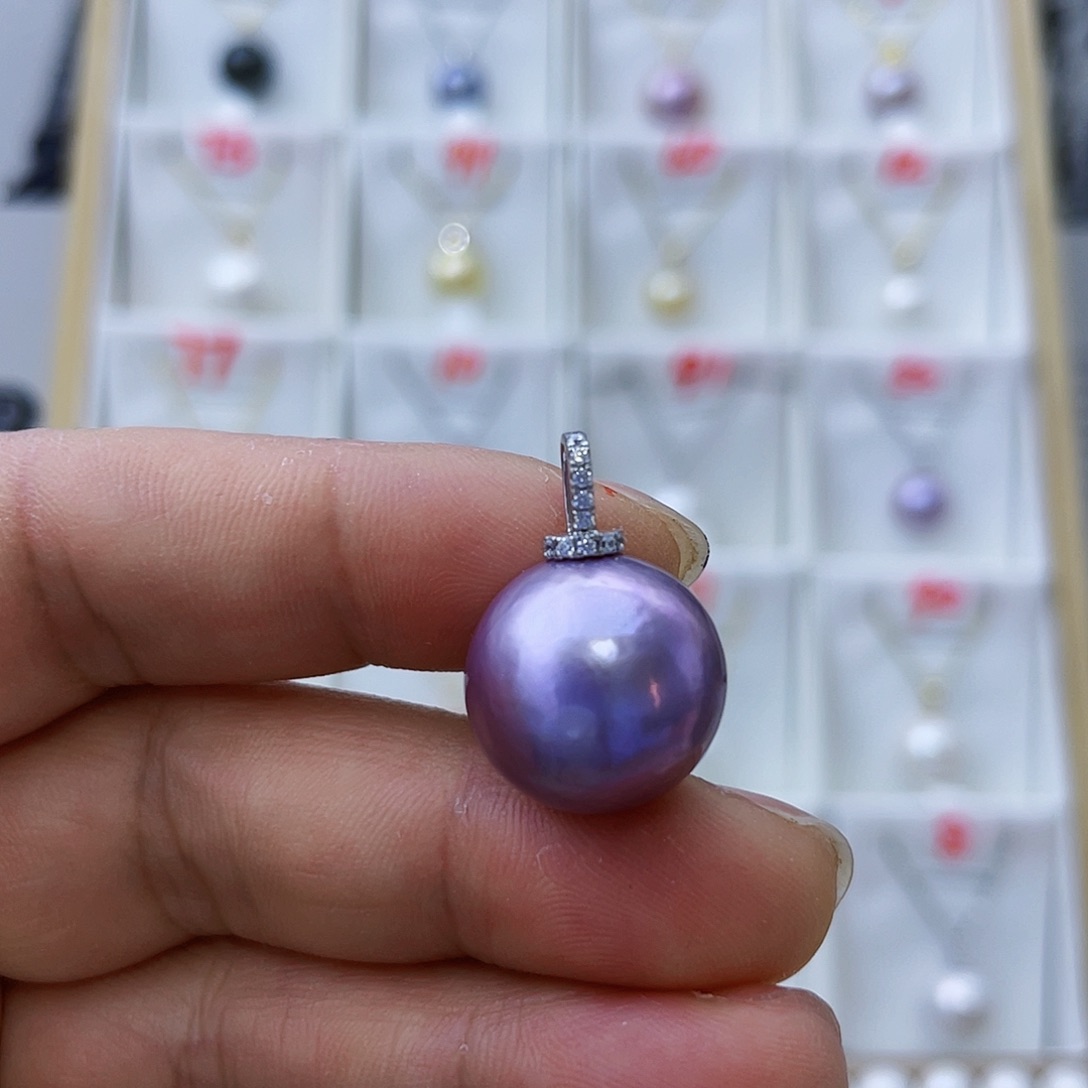 淡水珍珠吊坠(不含链)18K金镶嵌