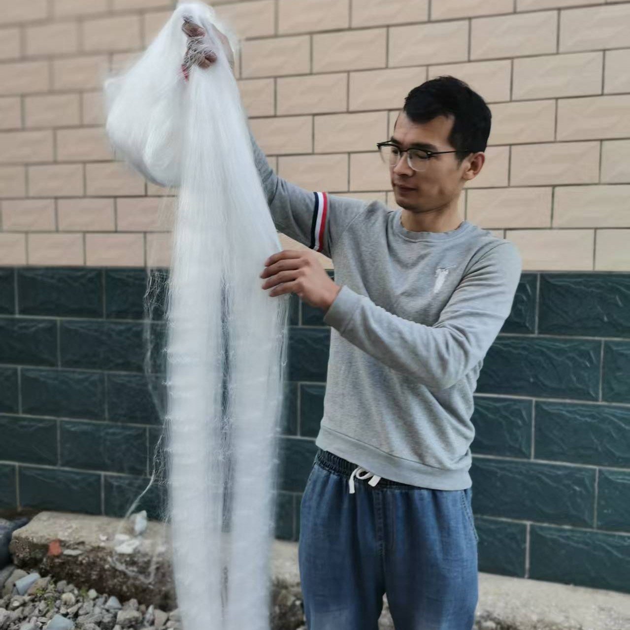 柔丝加密多边鲫鱼渔网三层绳坠不缠网0.08丝