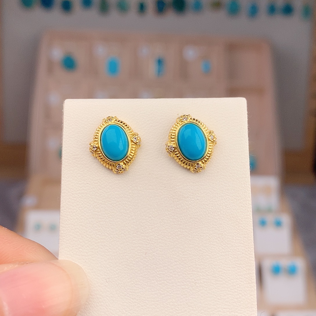 绿松石银S925镶嵌耳饰