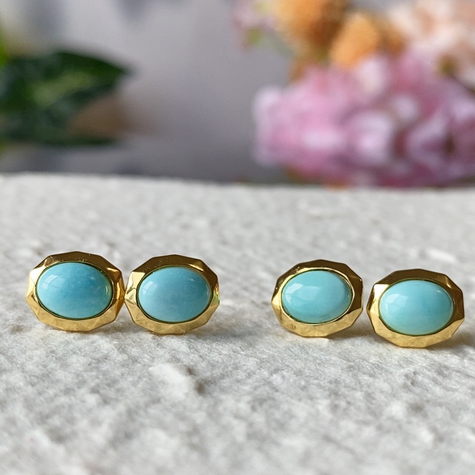 湖北天然原矿绿松石耳钉经典百搭几何款耳饰多色多样性发货一件
