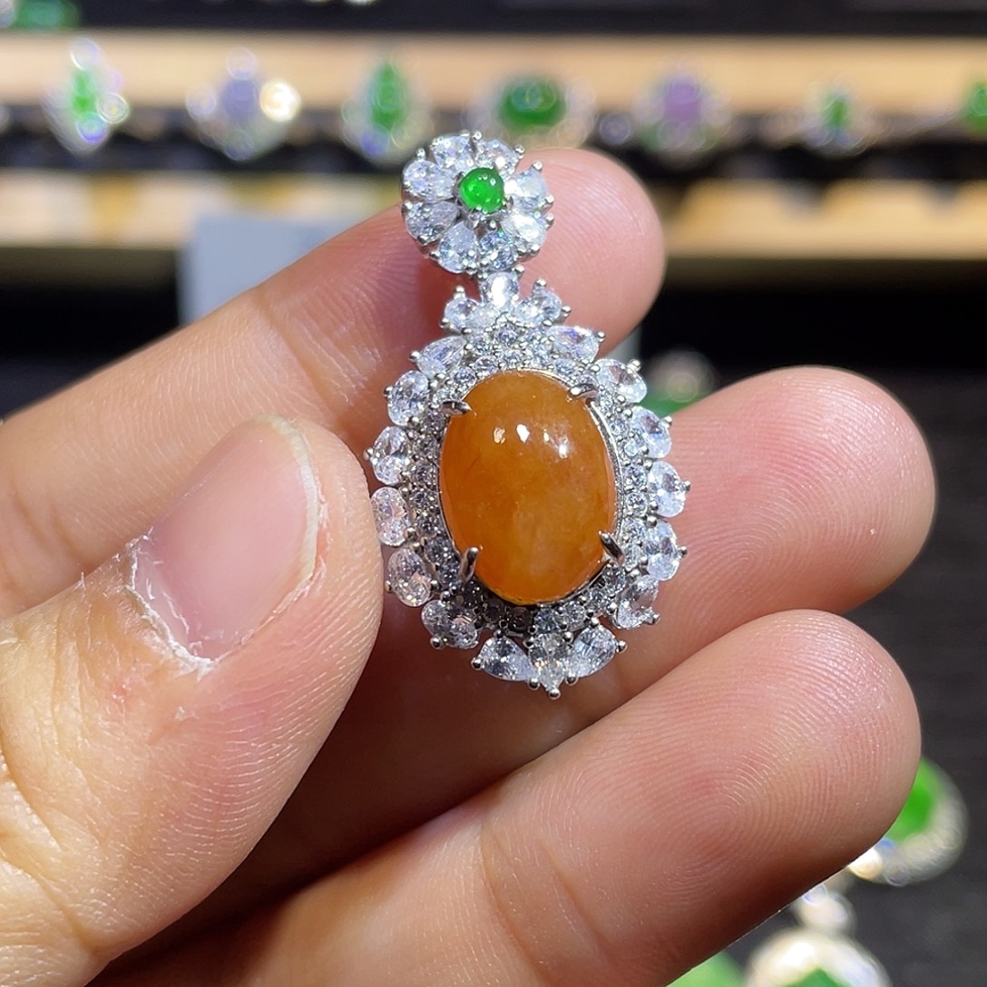 翡翠银S925镶嵌吊坠(不含链)