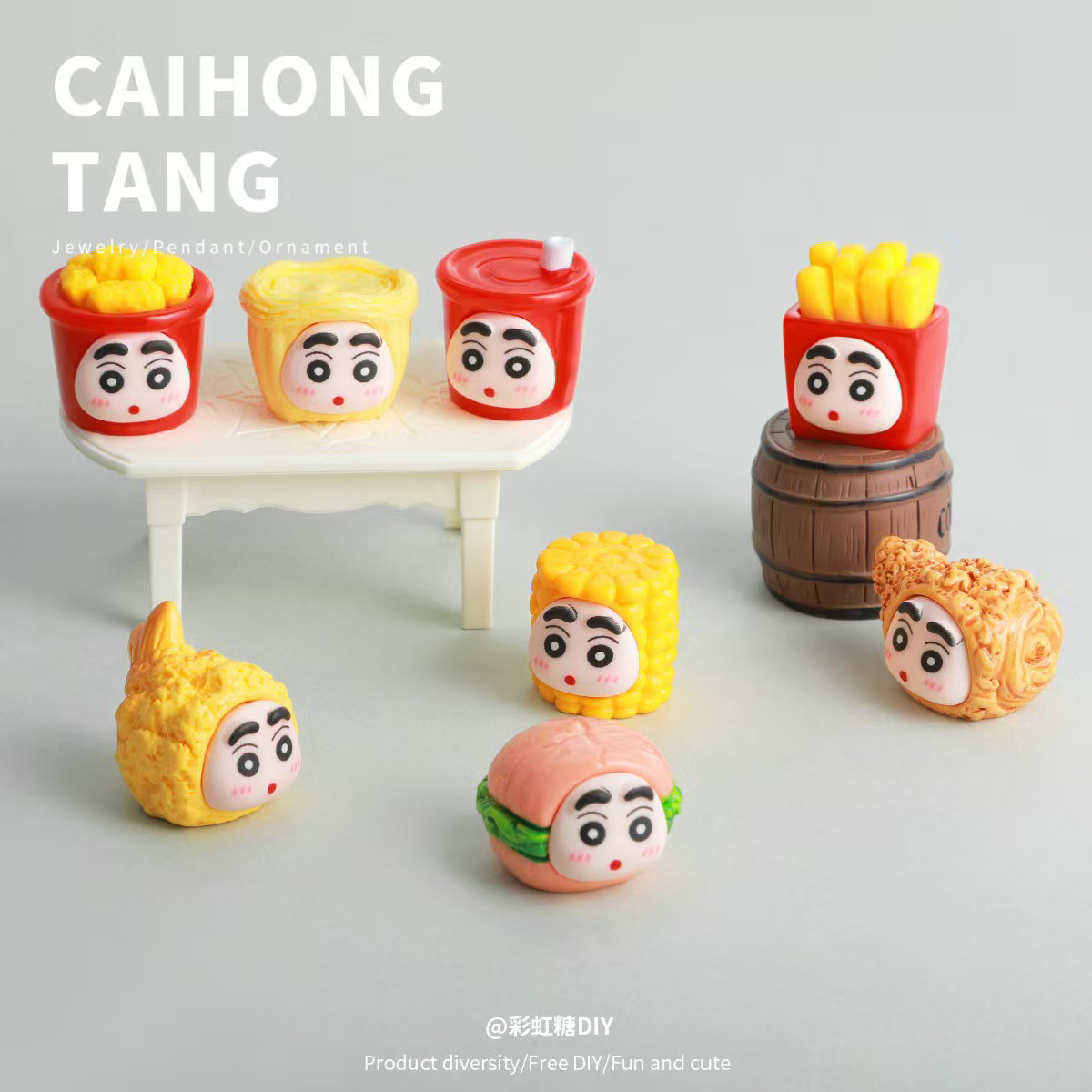 (九宫格 对对碰）微缩树脂配饰创意仿真实色小新零食公仔默认微瑕