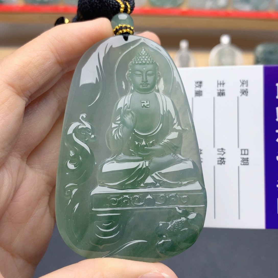 聚***灵翡翠未镶嵌颈饰阿弥陀佛