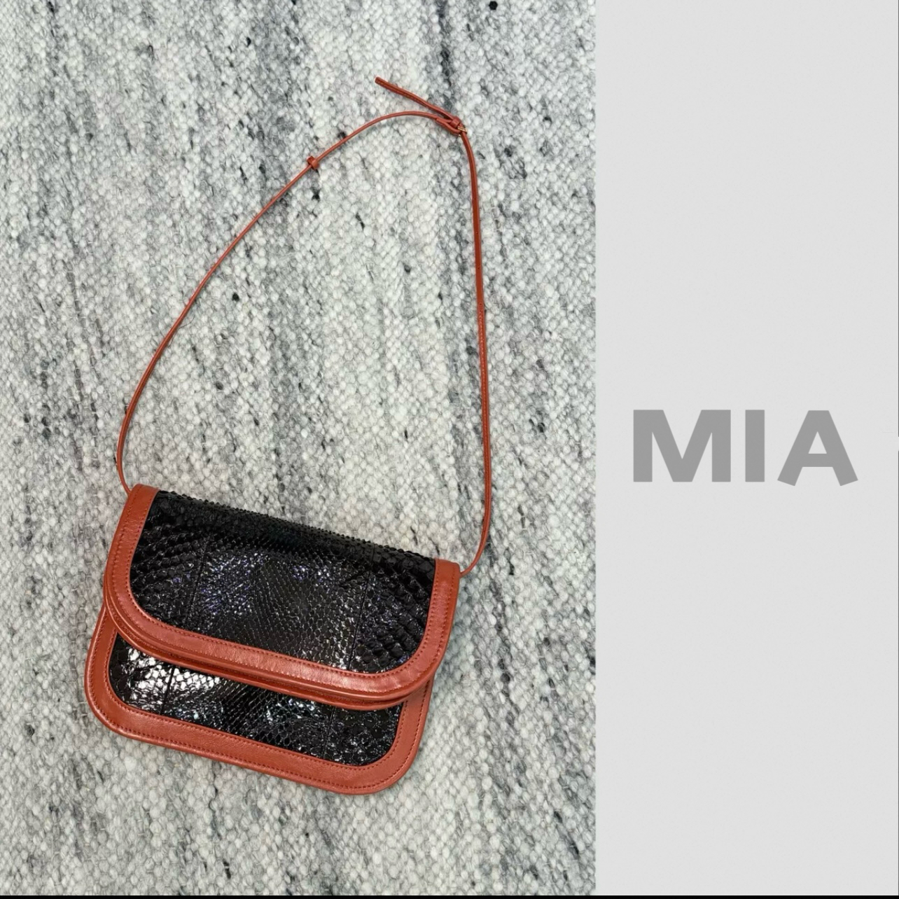 【MIA】真蟒蛇皮【桑蚕丝版】拼接头层牛皮信封包撞色时尚斜挎包女包