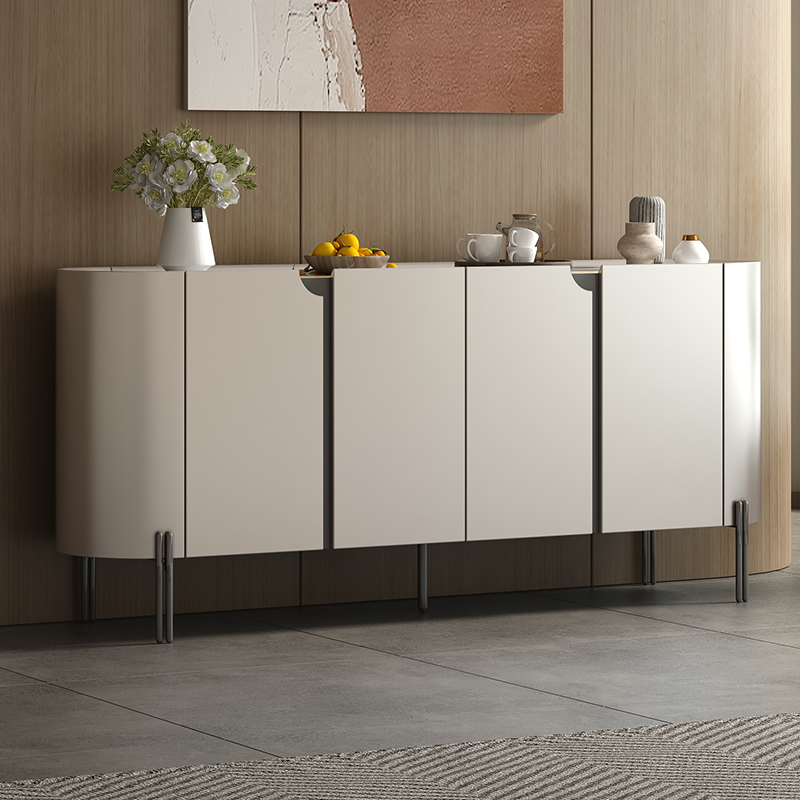 简约轻奢钢化玻璃台面环保实木板材餐边柜简约大容量卡其灰玄关柜