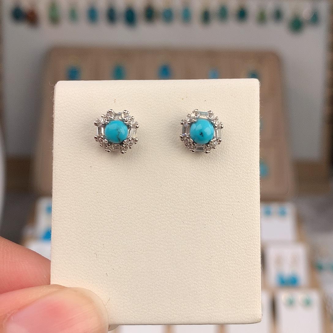 绿松石银S925镶嵌耳饰