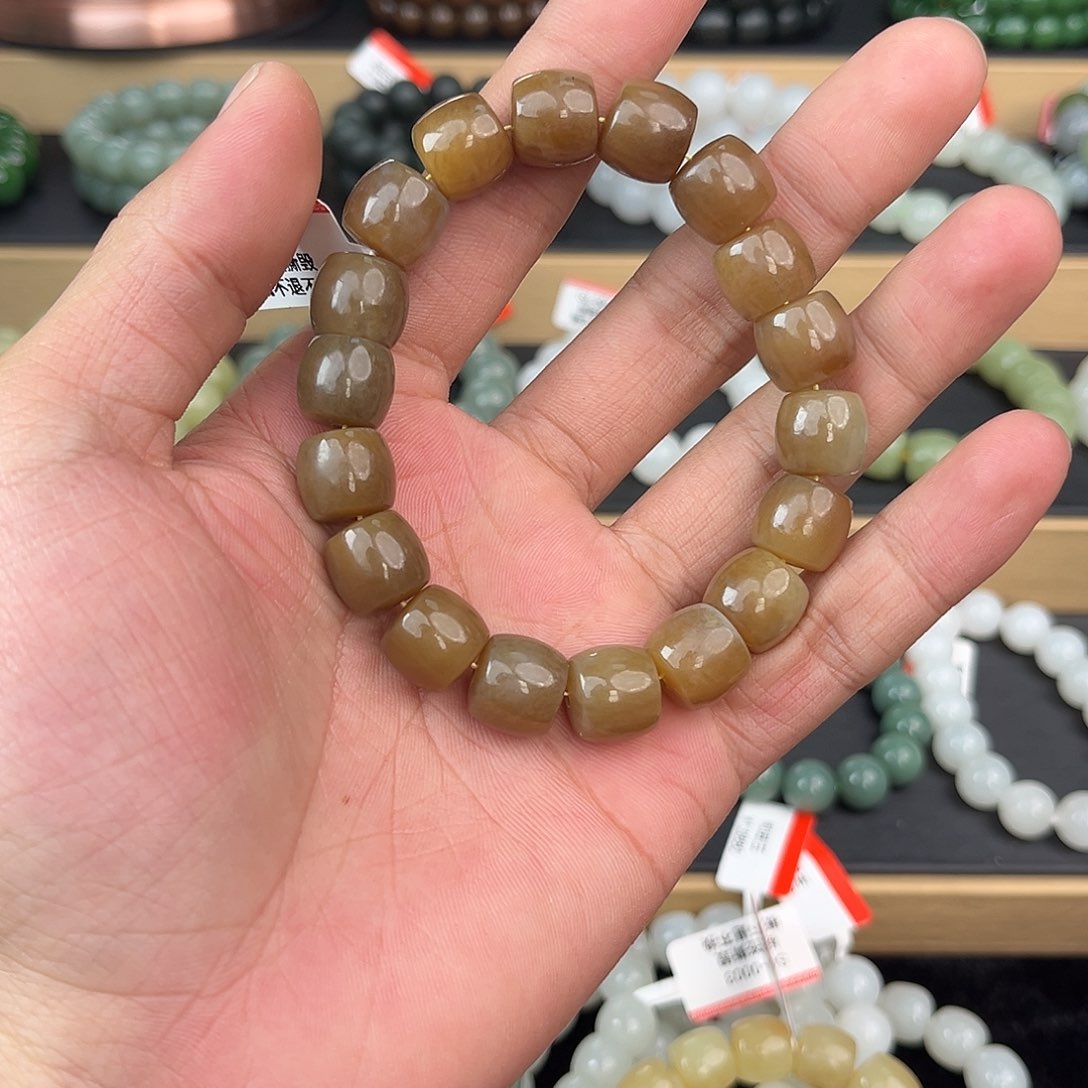 和田玉手串未镶嵌纯天然新疆和田玉且末金山老红糖12mm
