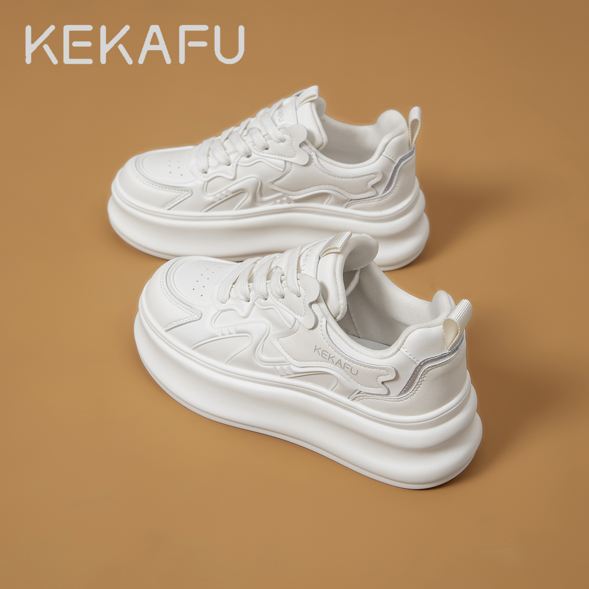 KEKAFU/珂卡芙【隐形增高6CM】小白鞋2025新款百搭厚底时尚休闲女鞋