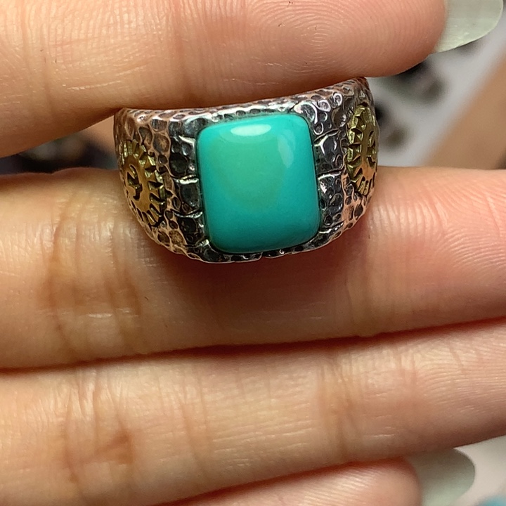 易***子绿松石银S925镶嵌戒指